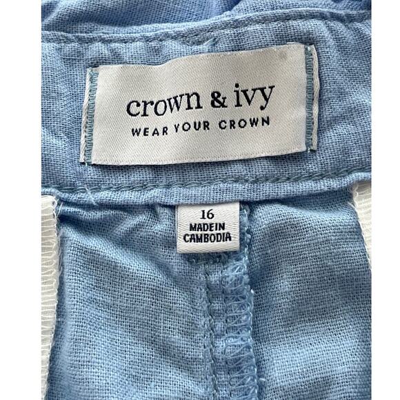 Crown & Ivy Womens 16 Light Blue Linen Blend Pockets Summer Casual Shorts - Picture 3 of 8